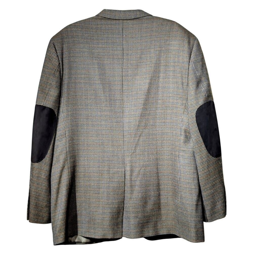Tasso Elba Macy's Elbow Patch 100% Wool Brown Houndstooth Sports Coat Mens 44R - Picture 2 of 11